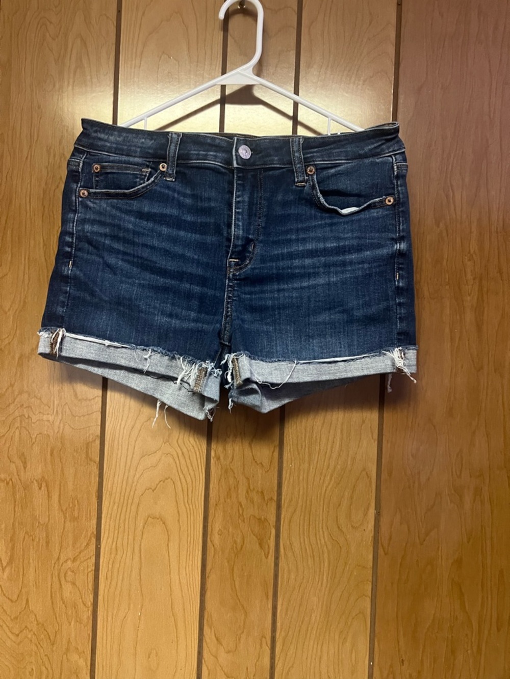 American Eagle Outfitters Dark Indigo Rolled Hem Denim Shorts